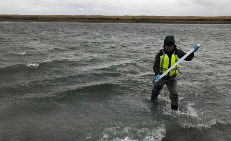 Collecting samples from the East Alsek River in Dry Bay, October 2019