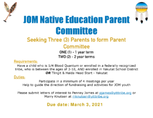 Read more about the article JOM Native Education Parent Committee Vacant Seats | February 9, 2021